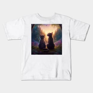 Adorable Two Cats Looking At Sunset Extremely Intricate Kids T-Shirt